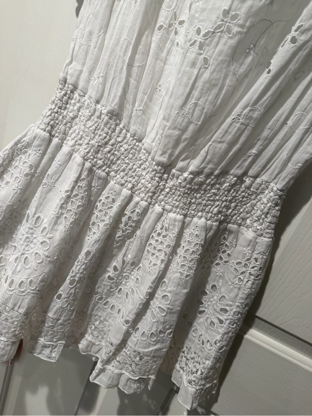Temptations White Eyelet Smocked Mini Dress